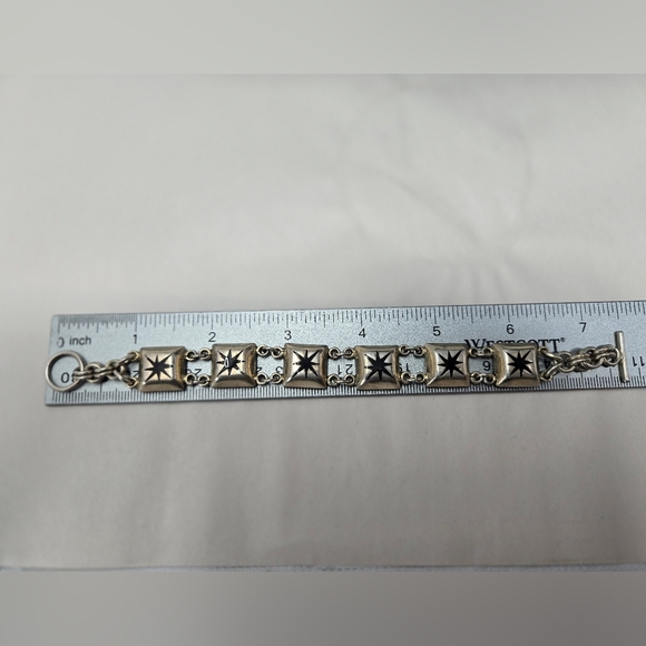 Taxco Mexico 925 Vintage Sterling Silver Strength Black Onyx Star Link Bracelet - Picture 7 of 9